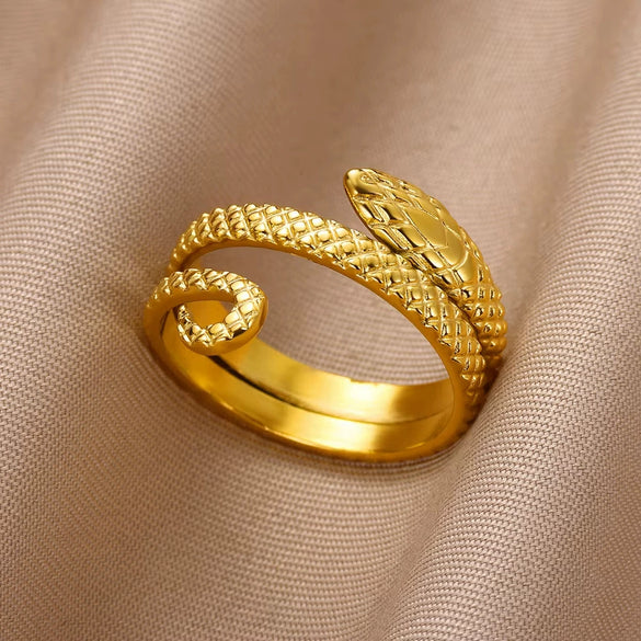 Stainless Steel Snake Animal Exaggerated Gothic Punk Style Electroplated Open Ring Jewelry