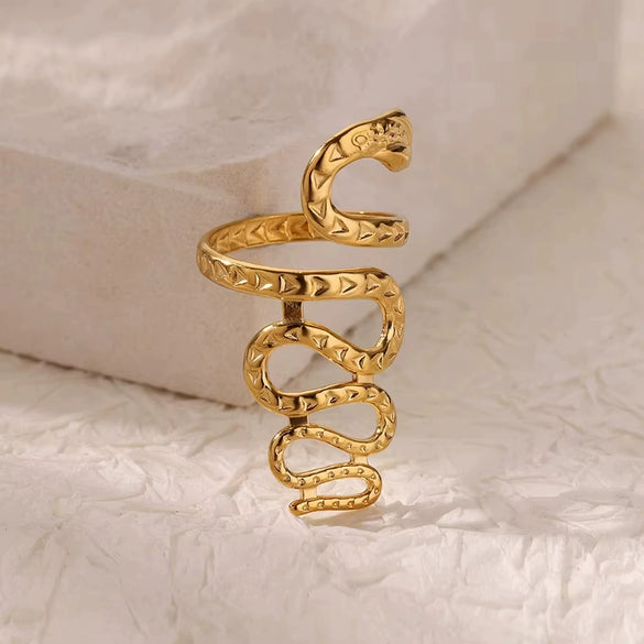Stainless Steel Snake Animal Exaggerated Gothic Punk Style Electroplated Open Ring Jewelry