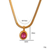 Stainless Steel Snake Chain Necklace With Oval Color Zircon Pendant Electroplating Light Luxury Retro Style Unisex