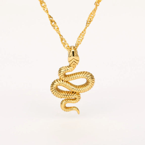 Stainless Steel Snake Cobra Pendant Unisex Necklace With Snake Bone Chain And Animal Zodiac Design Electroplated