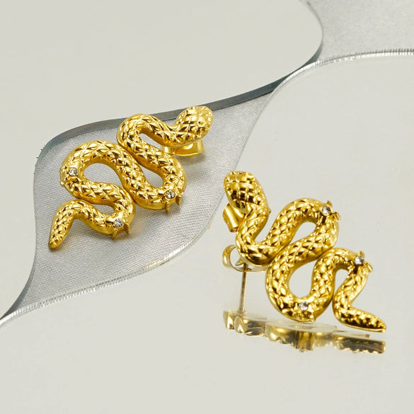 Stainless Steel Snake Earrings Electroplated With Animal Zodiac Style