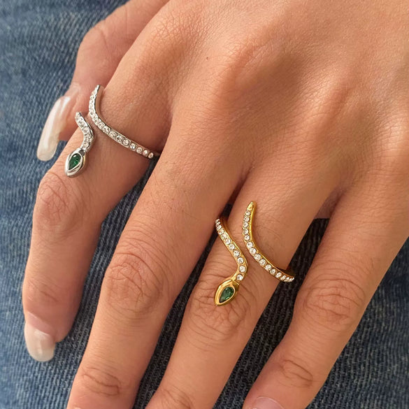 Stainless Steel Snake Geometric Ring Jewelry Electroplated With Gold And Set With Zircon