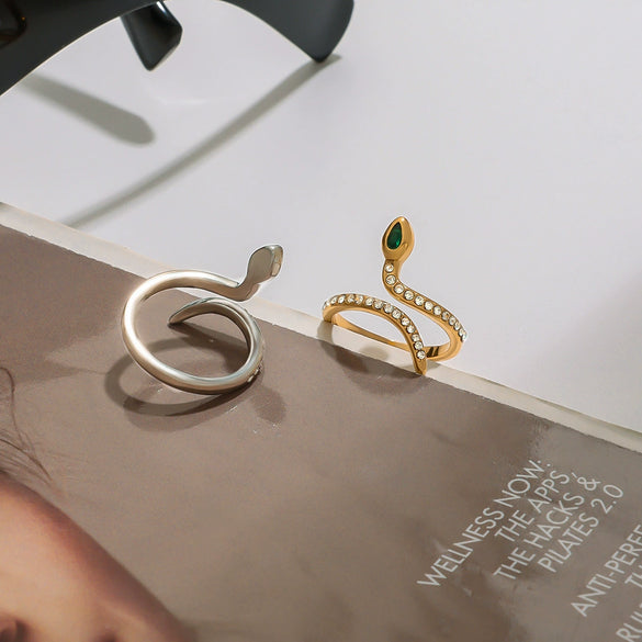 Stainless Steel Snake Geometric Ring Jewelry Electroplated With Gold And Set With Zircon