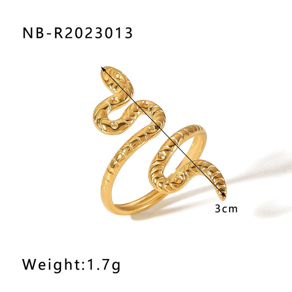 Stainless Steel Snake Shaped Geometric Ring For Women With Vacuum Electroplated 18K Gold Finish