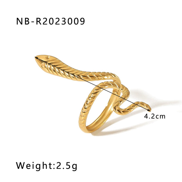 Stainless Steel Snake Shaped Geometric Ring For Women With Vacuum Electroplated 18K Gold Finish