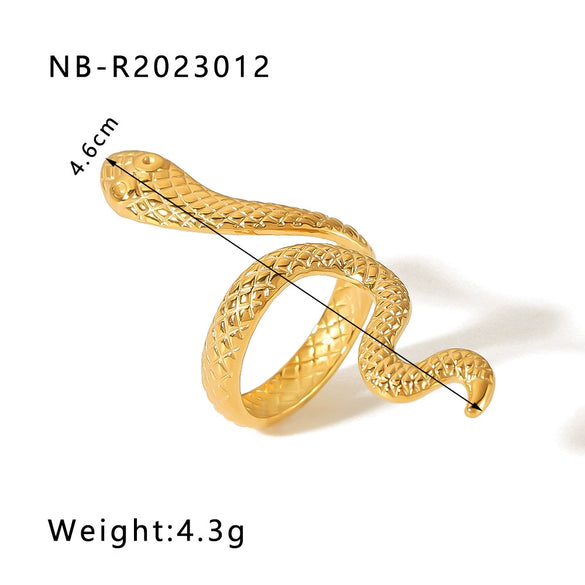 Stainless Steel Snake Shaped Geometric Ring For Women With Vacuum Electroplated 18K Gold Finish