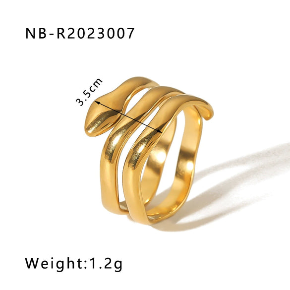 Stainless Steel Snake Shaped Geometric Ring For Women With Vacuum Electroplated 18K Gold Finish