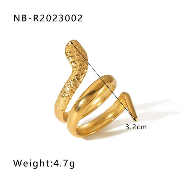 Stainless Steel Snake Shaped Geometric Ring For Women With Vacuum Electroplated 18K Gold Finish