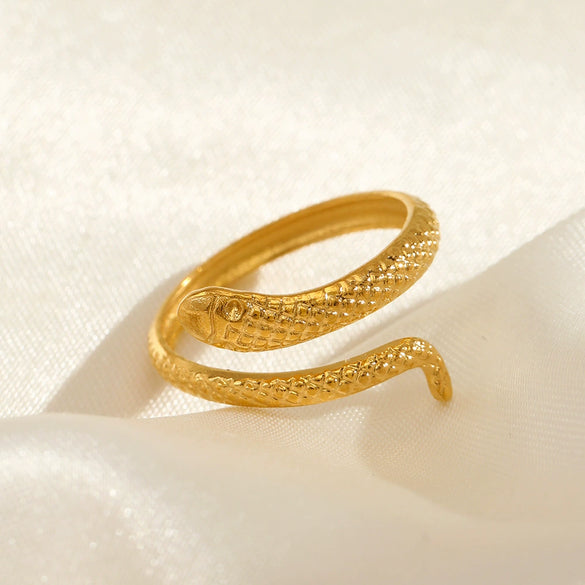 Stainless Steel Snake Zodiac Ring For Women With 18K Real Gold Electroplated