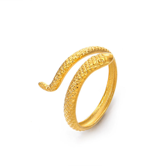 Stainless Steel Snake Zodiac Ring For Women With 18K Real Gold Electroplated