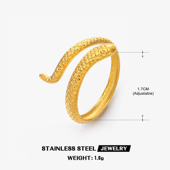 Stainless Steel Snake Zodiac Ring For Women With 18K Real Gold Electroplated