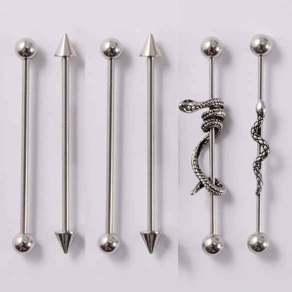 Stainless Steel Snakeshaped Barbell Earrings With Animal Zodiac Style And Electroplating Treatment