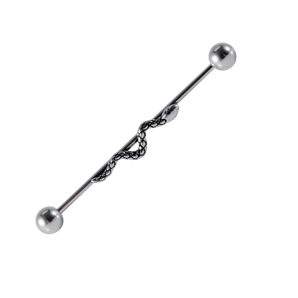 Stainless Steel Snakeshaped Barbell Earrings With Animal Zodiac Style And Electroplating Treatment