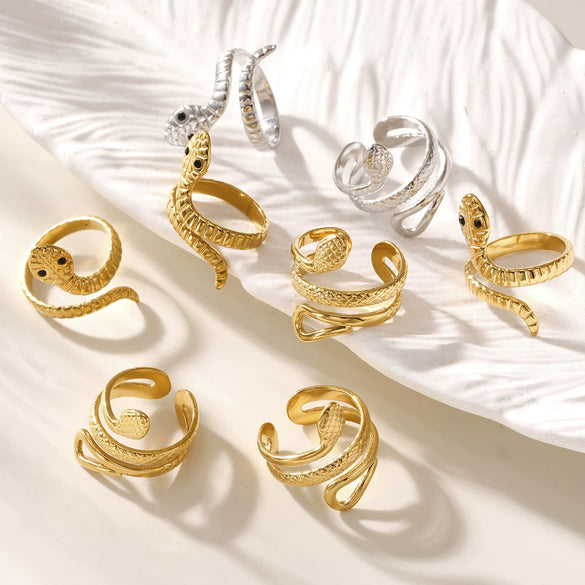 316L Stainless Steel Snakeshaped Geometric Ring Electroplated Hand Jewelry For Women