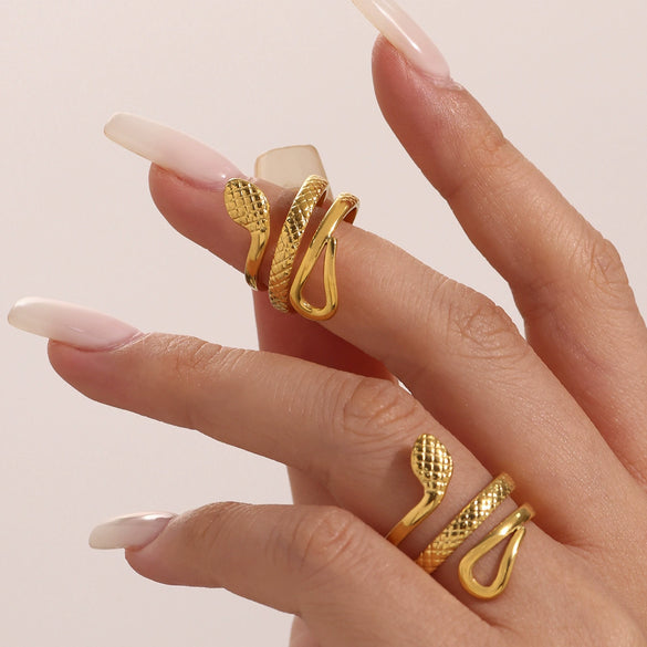 316L Stainless Steel Snakeshaped Geometric Ring Electroplated Hand Jewelry For Women