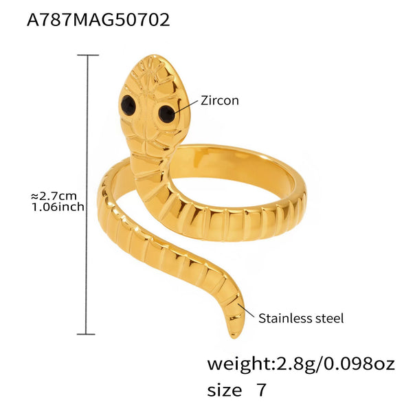 316L Stainless Steel Snakeshaped Geometric Ring Electroplated Hand Jewelry For Women