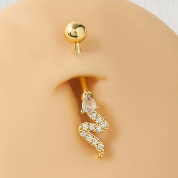 Stainless Steel Snakeshaped Navel Ring With Electroplating For Women
