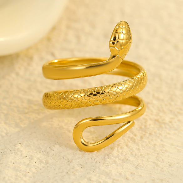 Stainless Steel Snakeshaped Women's Light Luxury Ring Electroplated