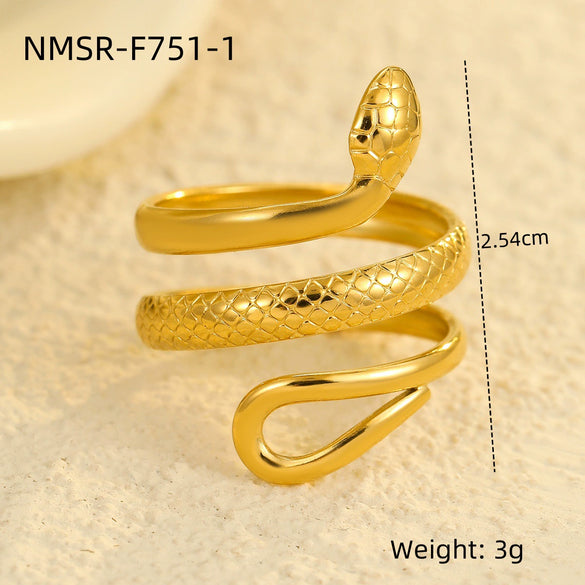Stainless Steel Snakeshaped Women's Light Luxury Ring Electroplated