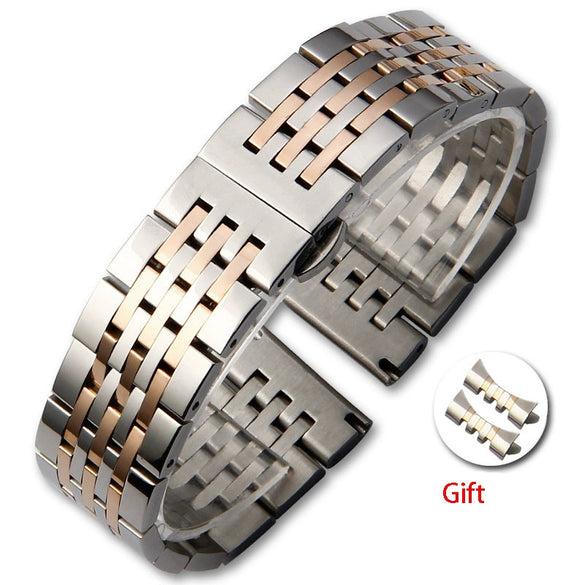 Stainless Steel Solid Seven Bead Watch Strap Replacement Bracelet With Curved End Locking Clasp Natural Style