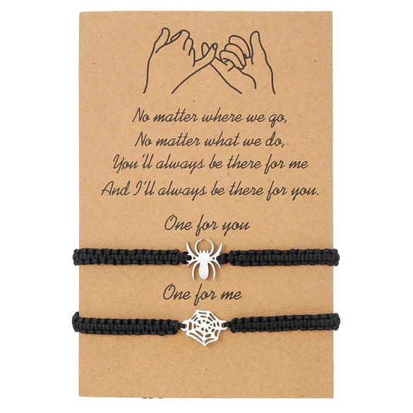Stainless Steel Spider Animal Zodiac Braided Friendship Couple Bracelet Polish Fashion Style