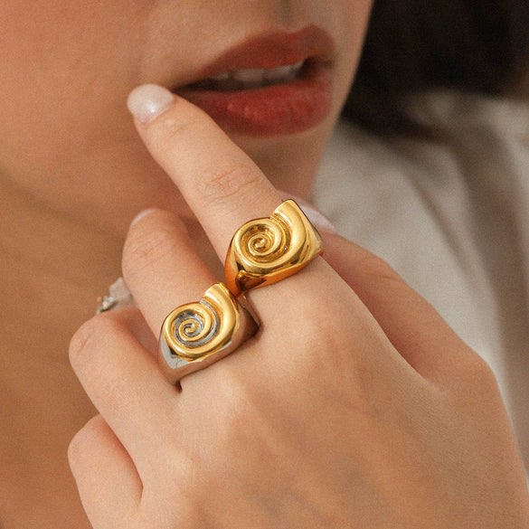 Stainless Steel Spiral Women's Ring Geometric Style Electroplated