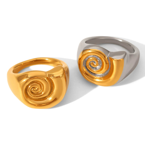 Stainless Steel Spiral Women's Ring Geometric Style Electroplated