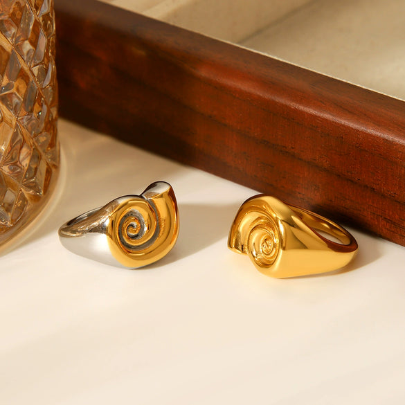 Stainless Steel Spiral Women's Ring Geometric Style Electroplated