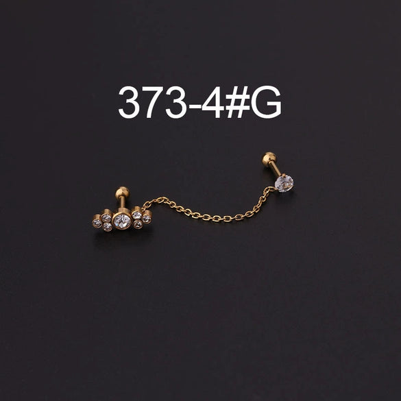 Stainless Steel Split Double Ear Hole Screw Ball Earring With Chain Simple Style