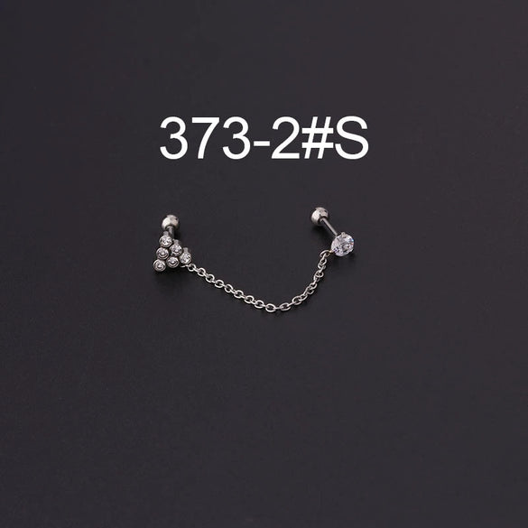 Stainless Steel Split Double Ear Hole Screw Ball Earring With Chain Simple Style