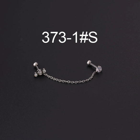 Stainless Steel Split Double Ear Hole Screw Ball Earring With Chain Simple Style