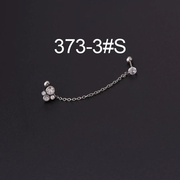 Stainless Steel Split Double Ear Hole Screw Ball Earring With Chain Simple Style