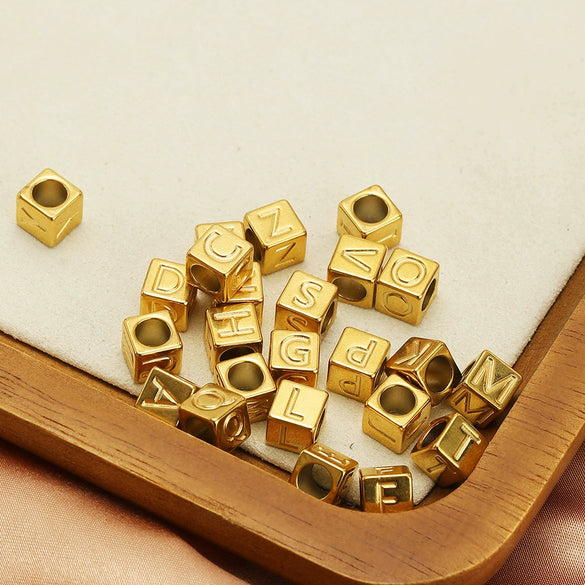 Stainless Steel Square Bead Jewelry Accessories With Engraved English Letters And Electroplating