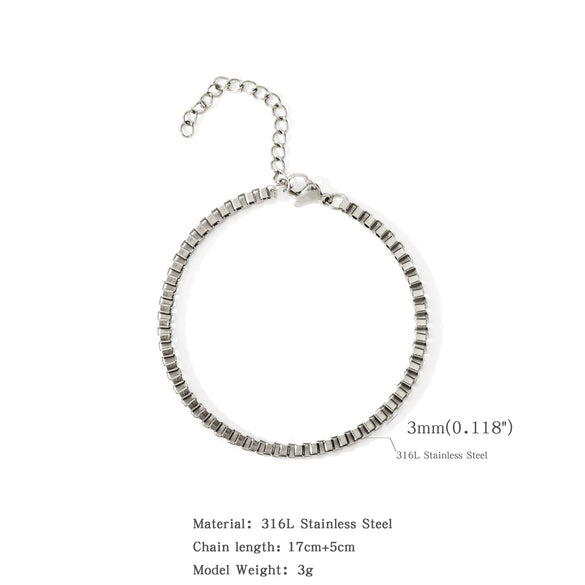 Stainless Steel Square Box Chain 18K Bracelet Electroplated Geometric Style For Men And Women