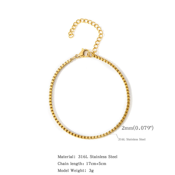 Stainless Steel Square Box Chain 18K Bracelet Electroplated Geometric Style For Men And Women