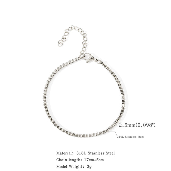Stainless Steel Square Box Chain 18K Bracelet Electroplated Geometric Style For Men And Women