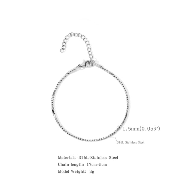 Stainless Steel Square Box Chain 18K Bracelet Electroplated Geometric Style For Men And Women