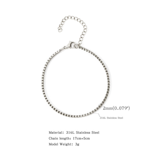 Stainless Steel Square Box Chain 18K Bracelet Electroplated Geometric Style For Men And Women