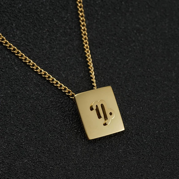 Stainless Steel Square 12 Constellation Three Dimensional Electroplated Unisex Necklace