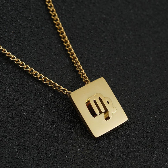 Stainless Steel Square 12 Constellation Three Dimensional Electroplated Unisex Necklace