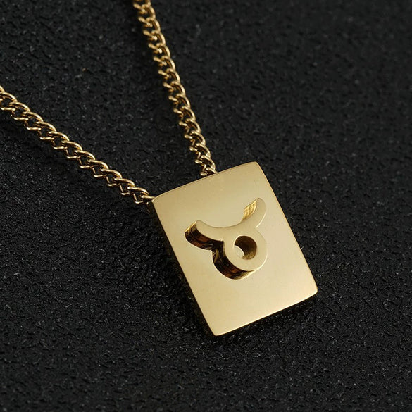 Stainless Steel Square 12 Constellation Three Dimensional Electroplated Unisex Necklace