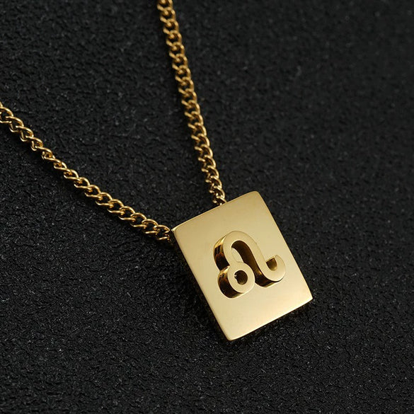 Stainless Steel Square 12 Constellation Three Dimensional Electroplated Unisex Necklace