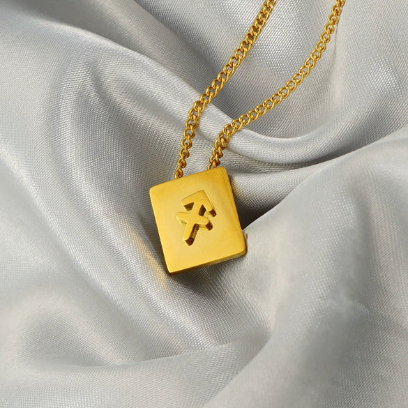 Stainless Steel Square 12 Constellation Three Dimensional Electroplated Unisex Necklace
