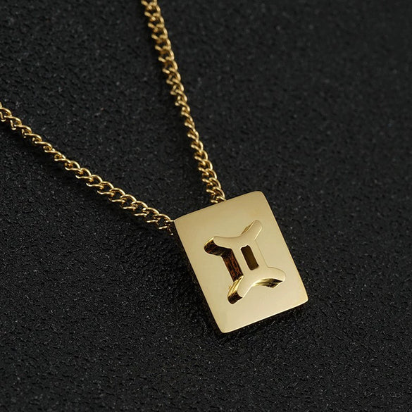 Stainless Steel Square 12 Constellation Three Dimensional Electroplated Unisex Necklace