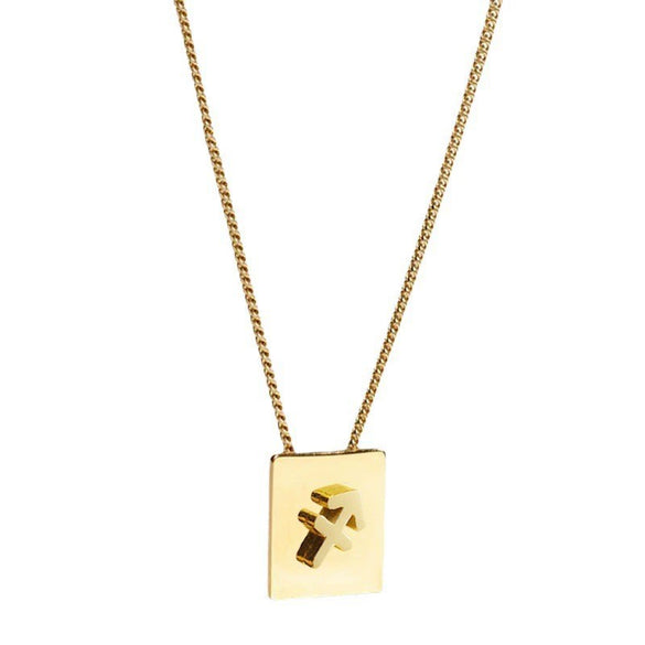 Stainless Steel Square 12 Constellation Three Dimensional Electroplated Unisex Necklace