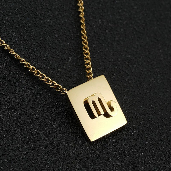 Stainless Steel Square 12 Constellation Three Dimensional Electroplated Unisex Necklace