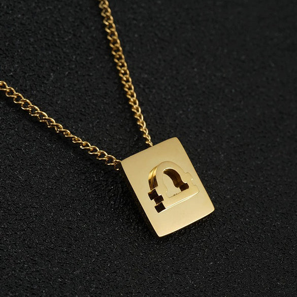 Stainless Steel Square 12 Constellation Three Dimensional Electroplated Unisex Necklace