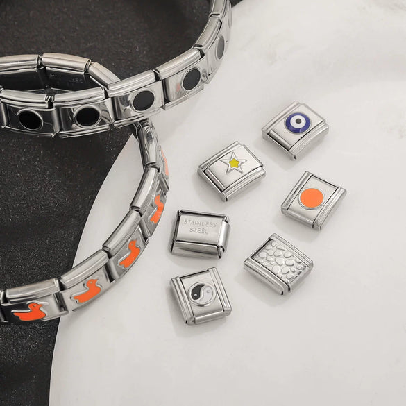 Stainless Steel Square Dot Enamel Elastic Diy Bracelet With Electroplating Fashion Geometric Style