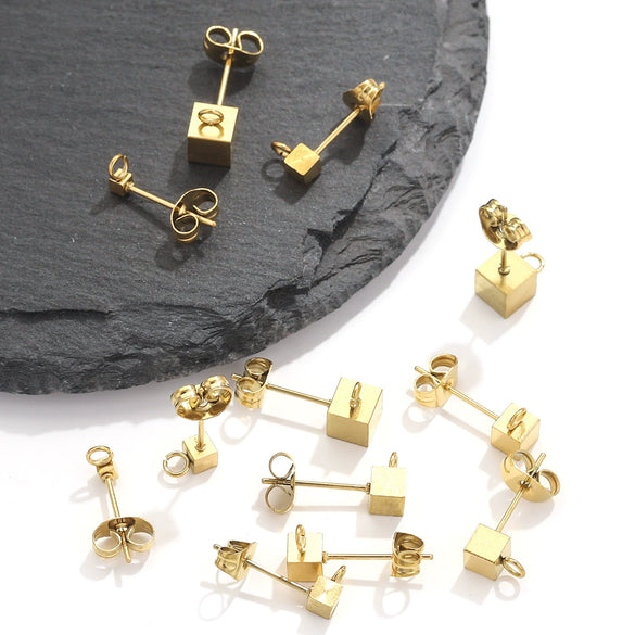 Stainless Steel Square Ear Stud Jewelry Accessories Titanium Steel Electroplated 18K Gold Plated Geometric Diy Ear Stud Piece