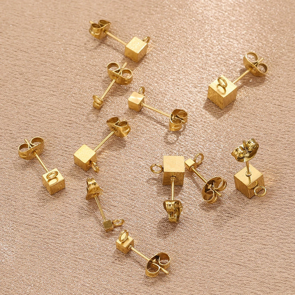 Stainless Steel Square Ear Stud Jewelry Accessories Titanium Steel Electroplated 18K Gold Plated Geometric Diy Ear Stud Piece
